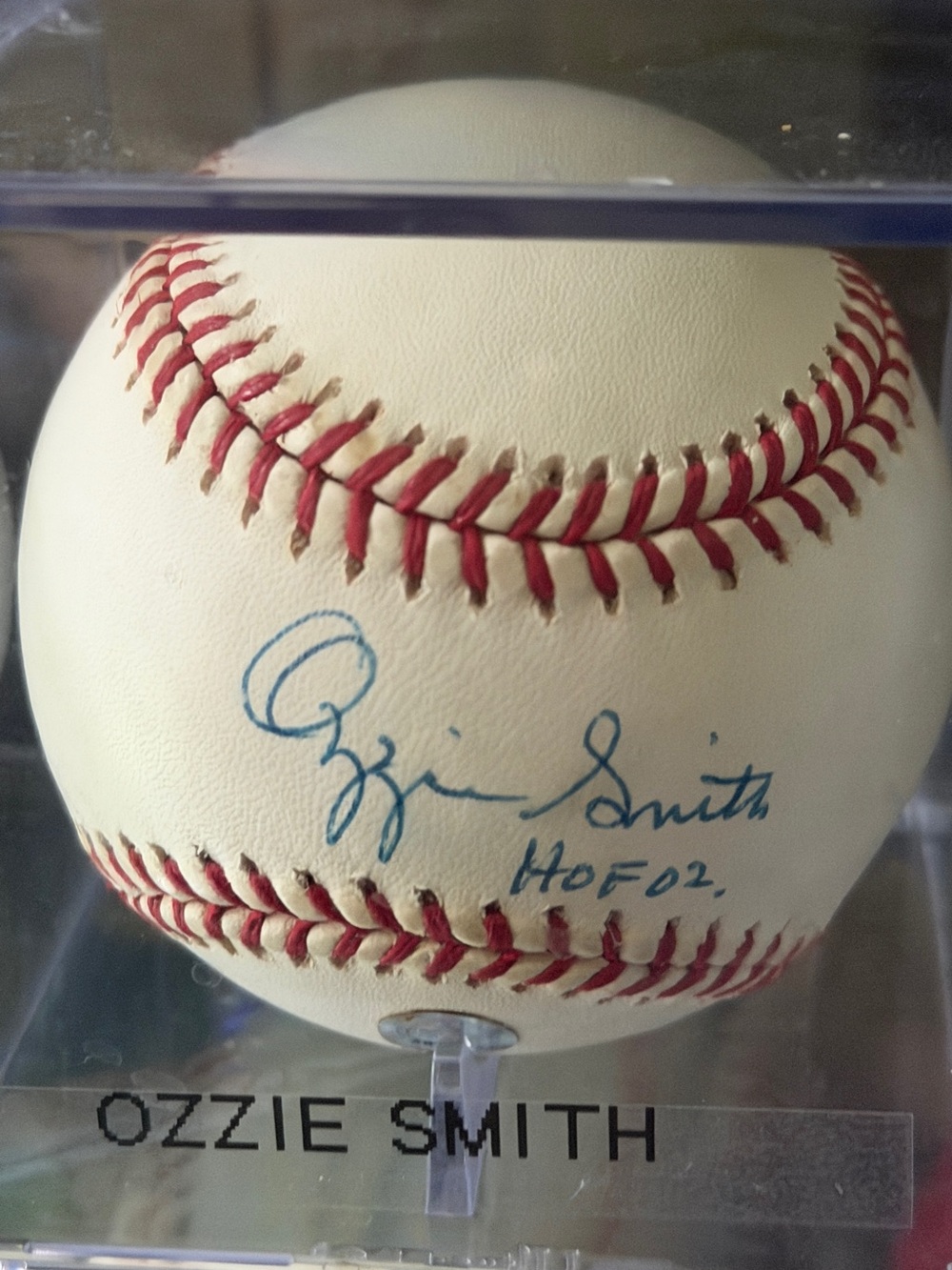 Ozzie Smith autographed baseball Hall of Fame class of 2002